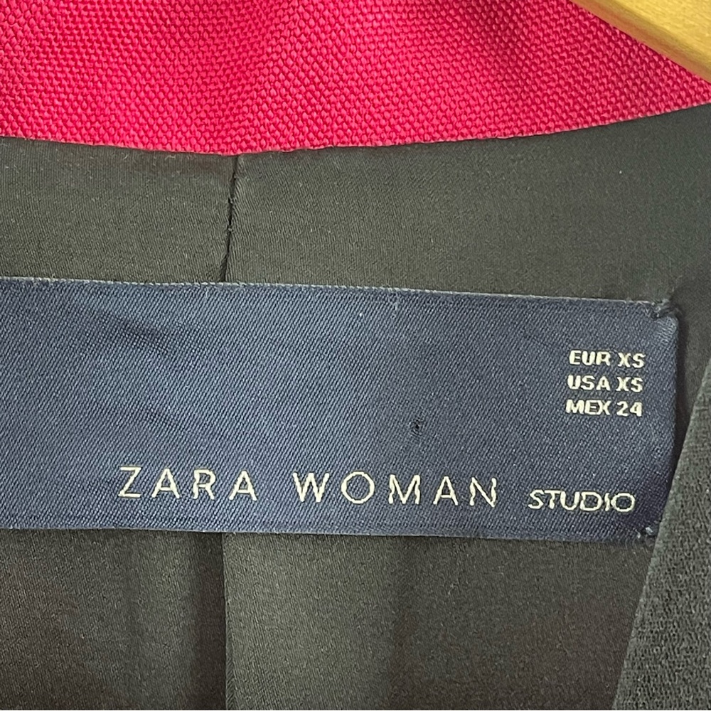 Zara Woman Studio Pink Blue Satin Lapel Women’s 100% Wool Blazer Jacket Sz XS - Picture 10 of 11